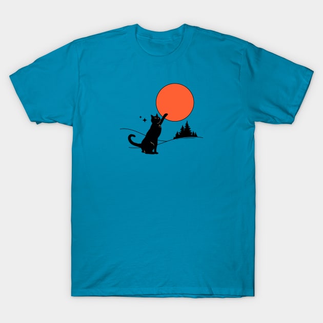 Cool Sun Black Cat in blue T-Shirt by The Charcoal Cat Co.
